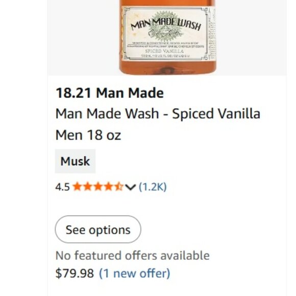 18.21 Man Made Wash – Hair & Body – Spiced Vanilla – 532ml - Made in USA - Picture 2 of 11